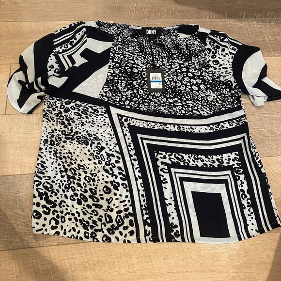 DKNY WOMENS BLACK AND WHITE PRINT BLOUSE NEW XL HIGH SEAS - Picture 1 of 8
